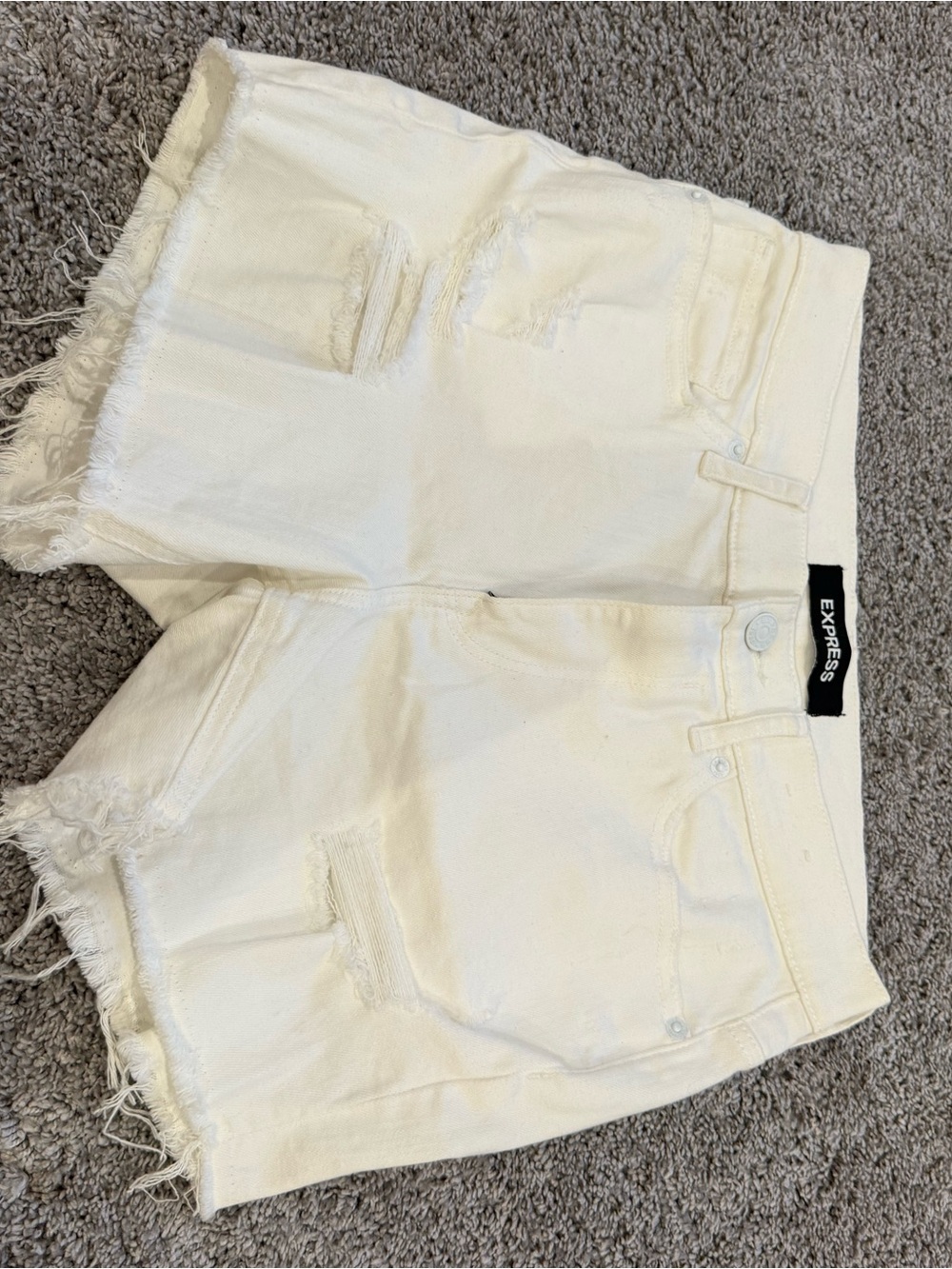 Express White High-Rise Distressed Denim Shorts